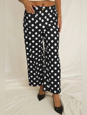 Black Polka Dot Wide-Leg Cropped Pants